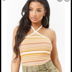 Forever 21 Striped Ribbed Halter Top